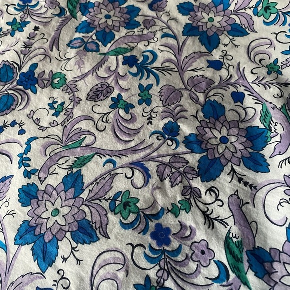 TALBOTS M Purple Blue Songbird Floral Cotton Lawn Top Square Neck Shirt Cottage - Picture 6 of 12
